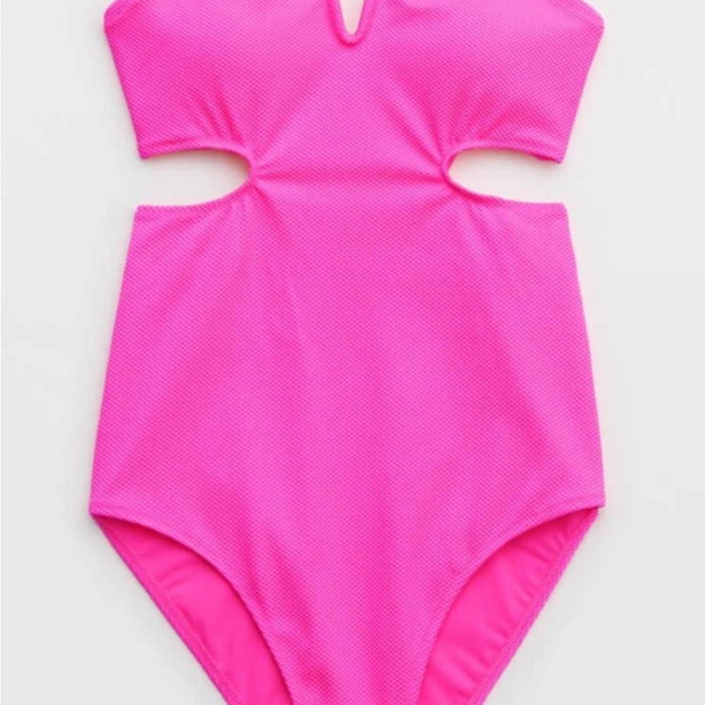 Aerie Neon Pink women medium side cut out adjustable shoulder, strings V front - Picture 3 of 3